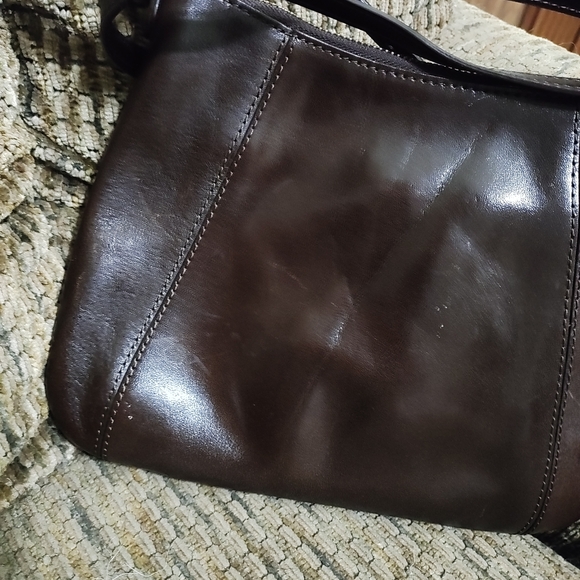 Vintage Monsac Leather Crossbody Bag Original Brown Purse Zip Top Clean - Picture 2 of 11